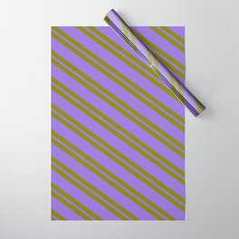 [ Thumbnail: Green & Purple Colored Striped Pattern Wrapping Paper ]