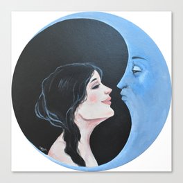 Girl Kissing Moon Canvas Print