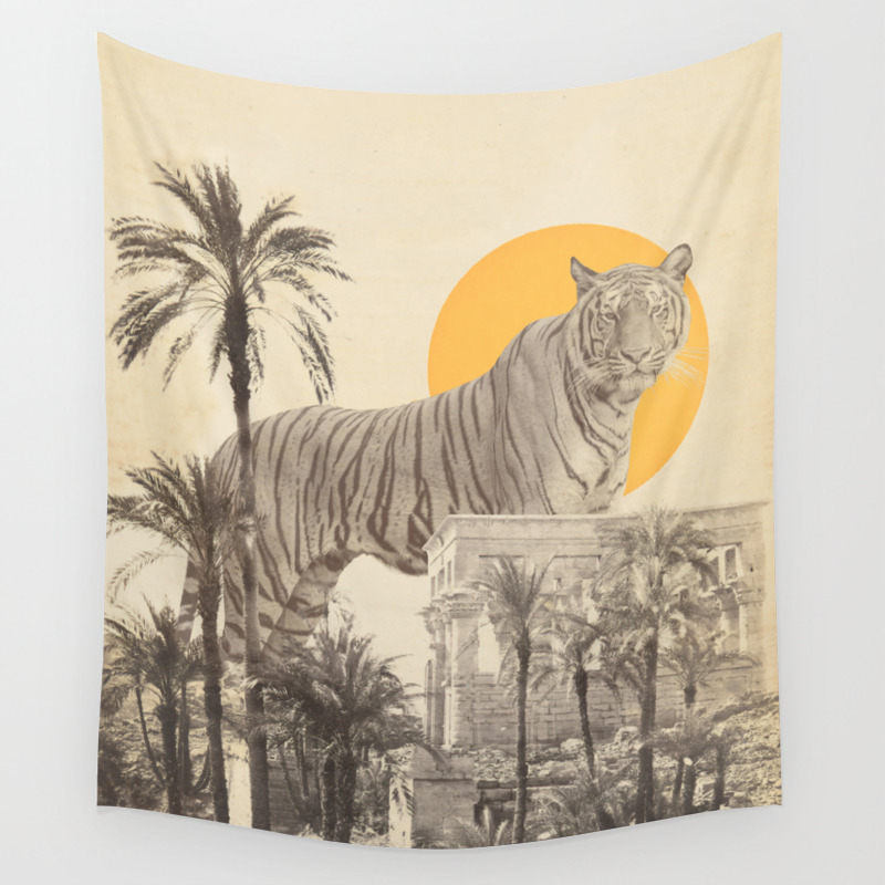 Giant Tiger in Ruins and Palms Wall Tapestry by Florent Bodart / Speakerine  | Society6