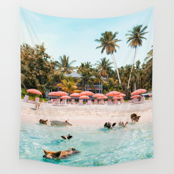 Pig Beach 2 Wall Tapestry
