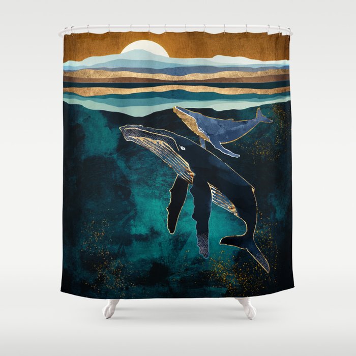 Moonlit Whales Shower Curtain