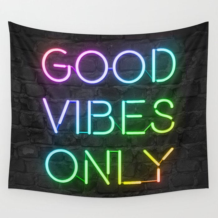 Neon Good Vibes - Rainbow Wall Tapestry