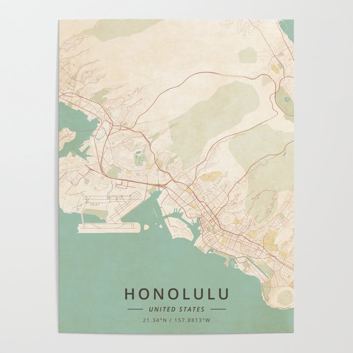 Honolulu, United States - Vintage Map Poster