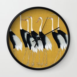 Vintage Japanese Poster, Seven Cranes, Flock of Beautiful Japanese Red Crown Crane by Ogata Korin Wall Clock