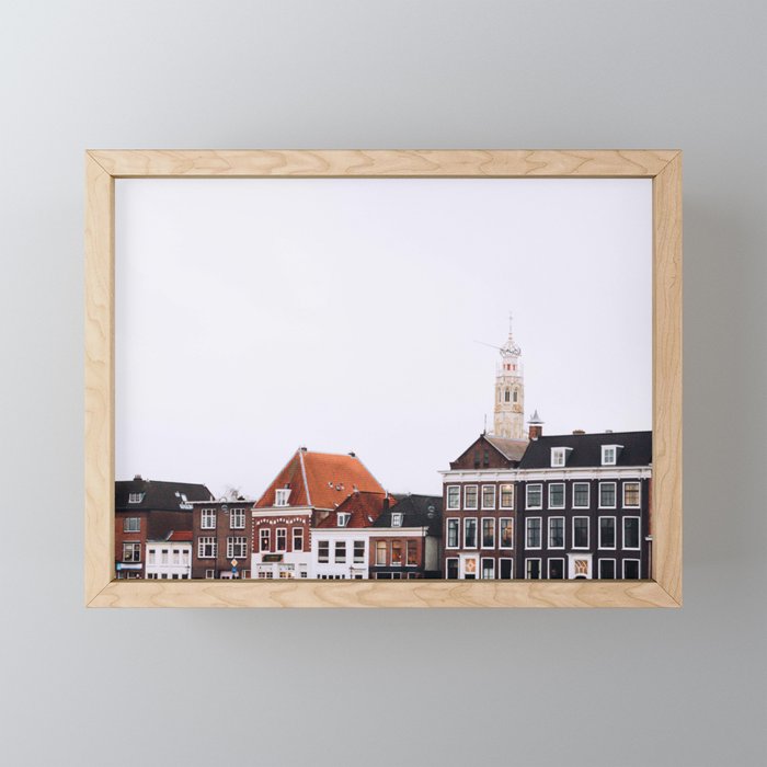 Iconic 'skyline' of Haarlem in winter | Haarlem historical city, the Netherlands | Urban travel photography Framed Mini Art Print
