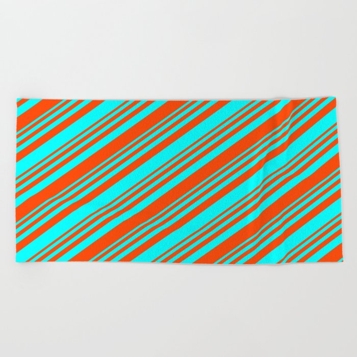 Red & Cyan Colored Lined/Striped Pattern Beach Towel