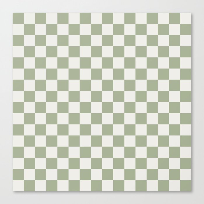 Checkerboard Check Checkered Pattern in Sage Green and Off White Canvas Print