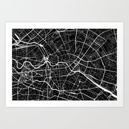 Berlin, Germany, City Map - Black Art Print | Map, Rail, Graphic, Design, Street, Bridge, Topography, Road, Berlin, City 