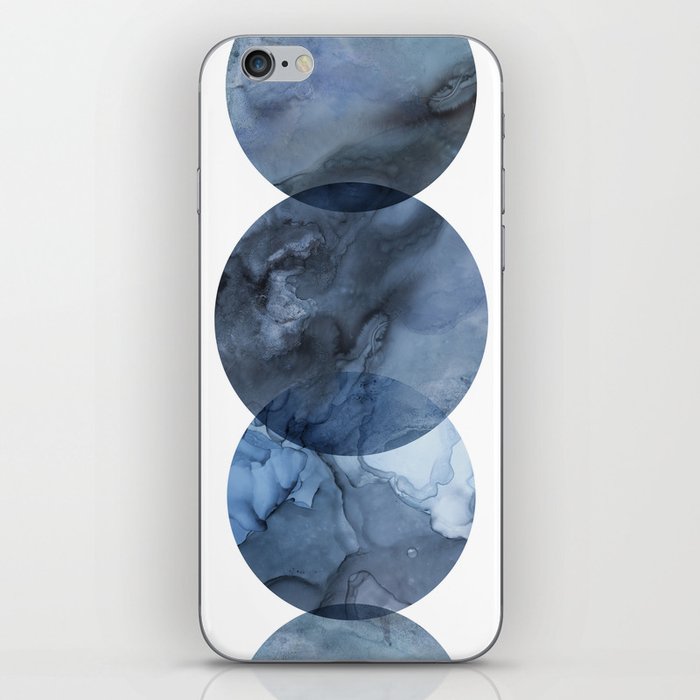 Mid Century Modern Abstract Art Round Shapes Navy Blue iPhone Skin