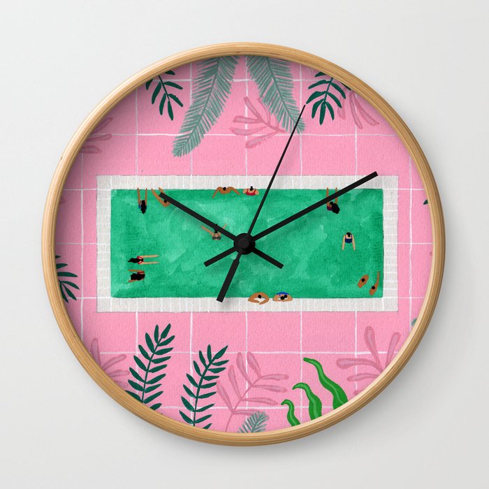 Pink riad pool Wall Clock