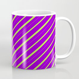 [ Thumbnail: Dark Violet and Light Green Colored Striped/Lined Pattern Coffee Mug ]