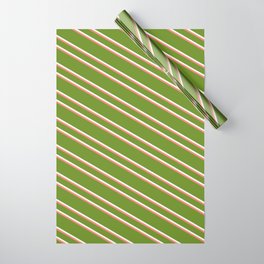 [ Thumbnail: Green, Mint Cream, and Salmon Colored Lines Pattern Wrapping Paper ]