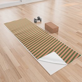 [ Thumbnail: Light Salmon and Dark Olive Green Colored Lines Pattern Yoga Towel ]