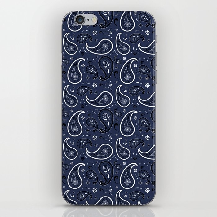 Black and White Paisley Pattern on Navy Blue  Background iPhone Skin
