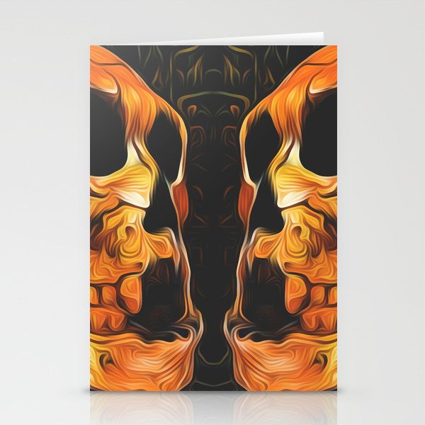 twin orange skull with black background Stationery Cards