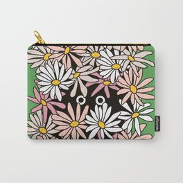 Shy Wallflower - Retro Botanical,Pink,anxiety,awkward, green, pink, flowers, daisies,retro, 60s, 70s Carry-All Pouch