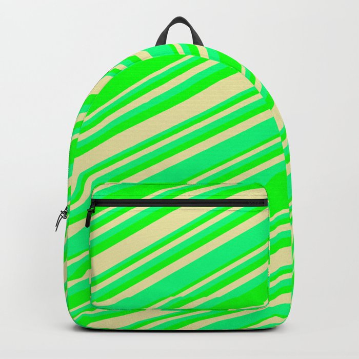 Green, Lime, and Pale Goldenrod Colored Pattern of Stripes Backpack