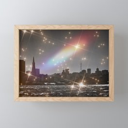 Rainbow Pixie Dusted SF Skyline with Pink Triangle for Pride Framed Mini Art Print