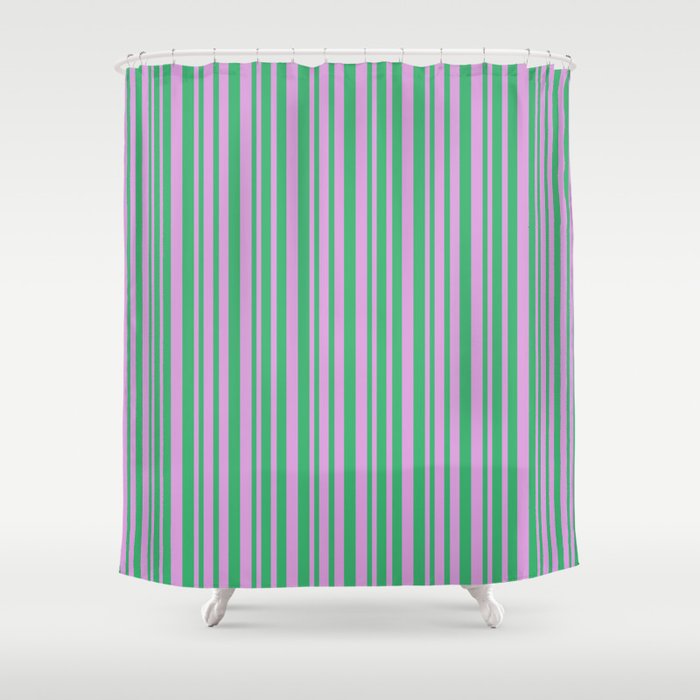 Sea Green and Plum Colored Pattern of Stripes Shower Curtain