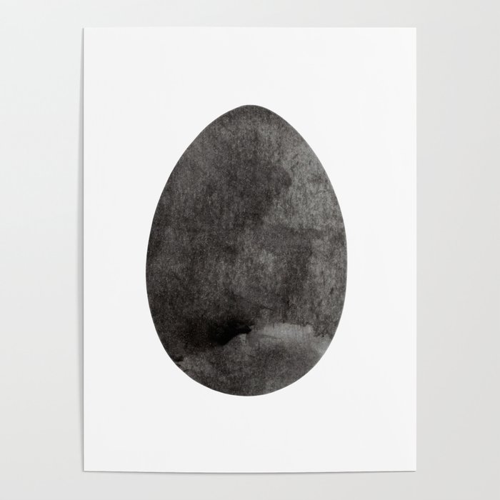 Flat Easter egg symbol. Cooking and food sign. Bird eggshell logo. Monochrome black-white watercolor isolated on white. Design for background, cover and packaging, Easter and food illustration, greeting card. Poster