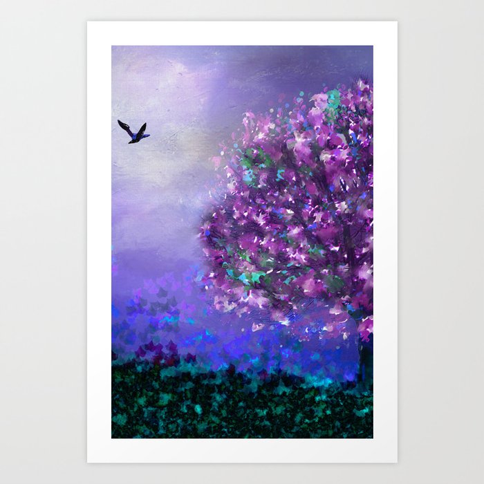 Autumn Tree in Blue and Purple Art Print