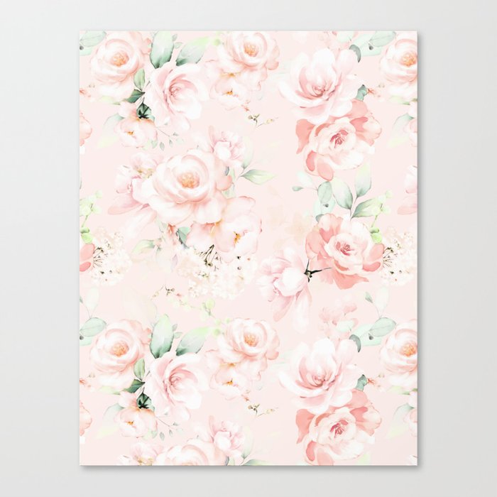 Blush Spring Floral Peonies Pattern Canvas Print