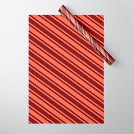 [ Thumbnail: Red and Maroon Colored Stripes/Lines Pattern Wrapping Paper ]