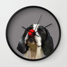 Pointer dog with red clown nose Wall Clock