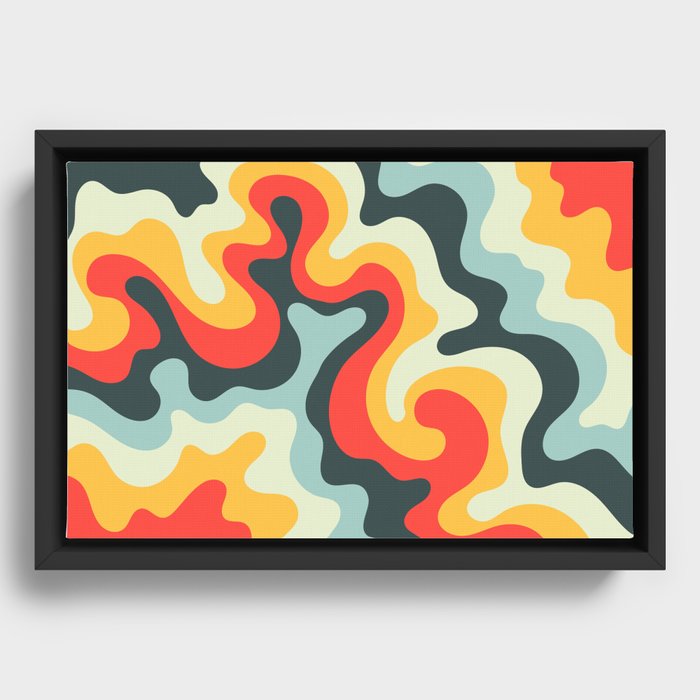 Vintage Abstract Soft Swirl Vibrant Waves Art Retro 50s and 60s Color Palette 3 Framed Canvas