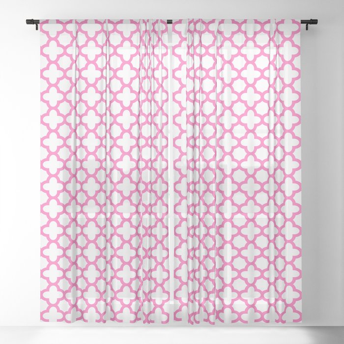 Hot Pink Quatrefoil Pattern Sheer Curtain By Karina Baha Society6 Hot Pink Quatrefoil Pattern Sheer, Hot Pink Sheer Curtains