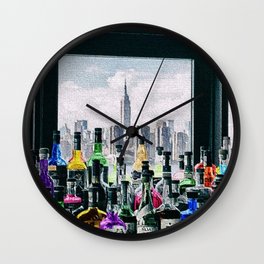 Aperitifs in New York Landscape Painting Wall Clock | Timessquare, Aperitifs, Painting, Brooklyn, Cityview, Manhattan, Broadway, 5Thavenue, Liquor, Skyline 