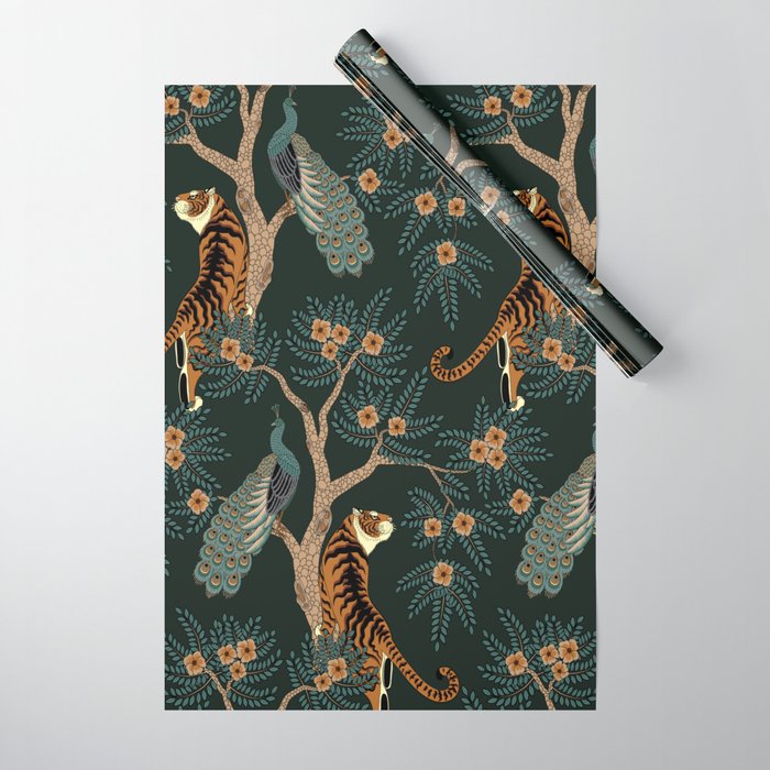 Vintage tiger and peacock Wrapping Paper