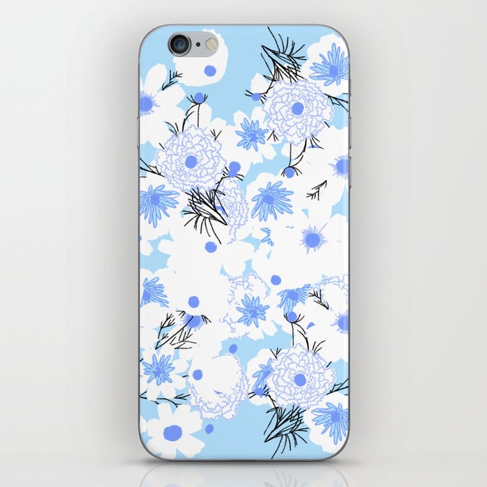 Retro Modern Spring Wildflowers Blue and Turquoise iPhone Skin