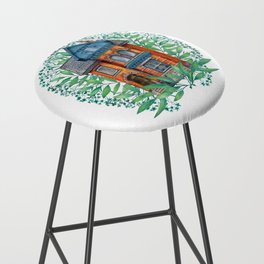 magic  victorian house and green leaves on white background  Bar Stool