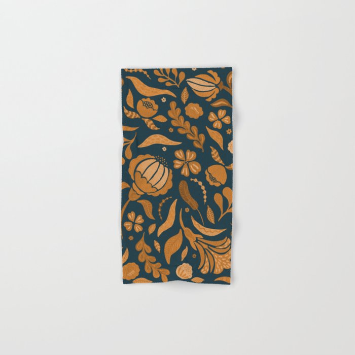 Gold and teal folk flowers Hand & Bath Towel