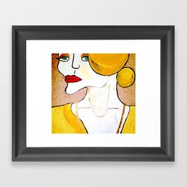 Original Acrylic Painting of a Woman Yellow Gold  Framed Art Print