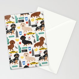 Dachshund dog breed NYC new york city pet pattern doxie coats dapple merle red black and tan Stationery Card