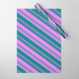 [ Thumbnail: Teal and Violet Colored Striped/Lined Pattern Wrapping Paper ]