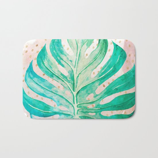 Leaf plant with golden points Bath Mat