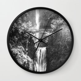 Multnomah Falls Oregon | Black and White Photography | PNW Nature Wall Clock
