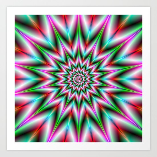 Green and Pink Star Art Print