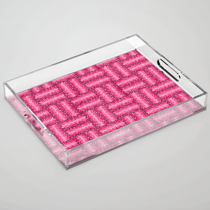 Cute pink glittery criss cross pattern Acrylic Tray