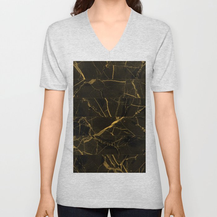 Slices Of Golden Marble V Neck T Shirt