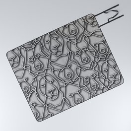 Lion, wolf, and bear head line art in white in minimal style with grey background Picnic Blanket