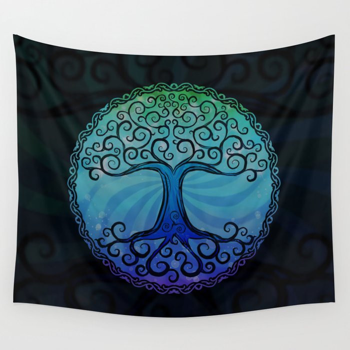 Tree Of Life Cool Blue Wall Tapestry By Darkdecors Society6