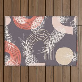 Trendy Modern Pineapples Shapes Pattern Grey Outdoor Rug