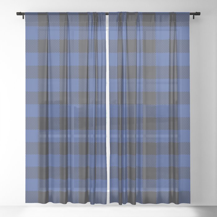 Dark Blue Buffalo Check Pattern Sheer Curtain
