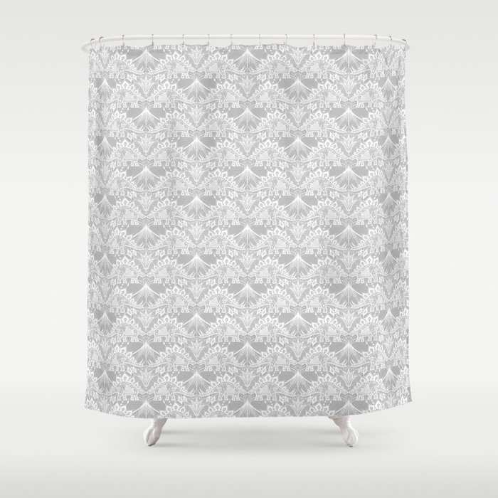 Stegosaurus Lace - White / Silver Shower Curtain
