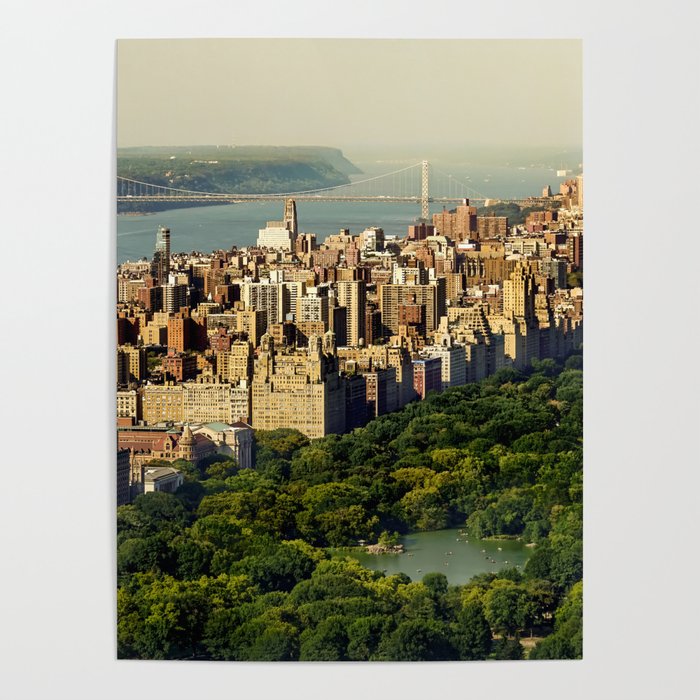 New York City Manhattan aerial view with Central Park and Upper West Side at sunset Poster