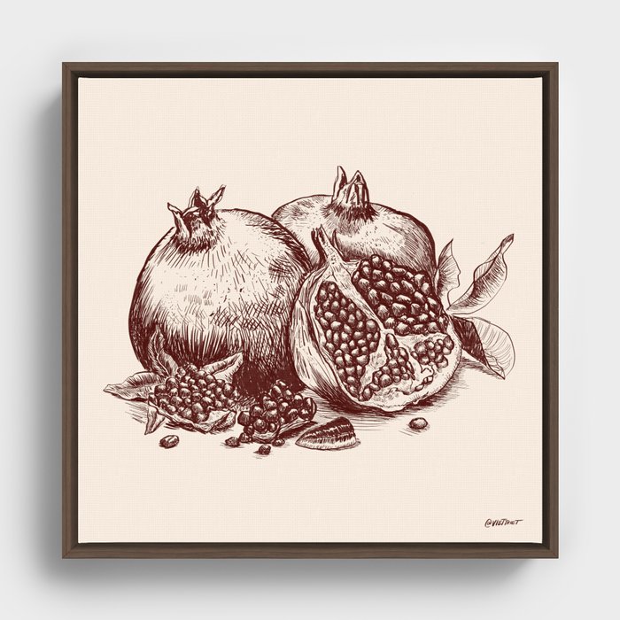 Pomegranate  Framed Canvas | Drawing, Pomegranate, Fruit, Pomegranate-seeds, Cut-fruit, Still-life, Pomegranate-juice, Live-drawing, Still-life-drawing, Juice